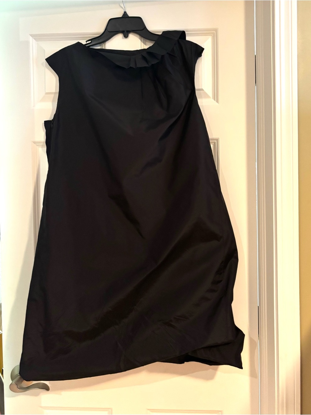 Sleeveless Black Ruffle-Neck Mini taffeta Dress. Fits medium. Good condition